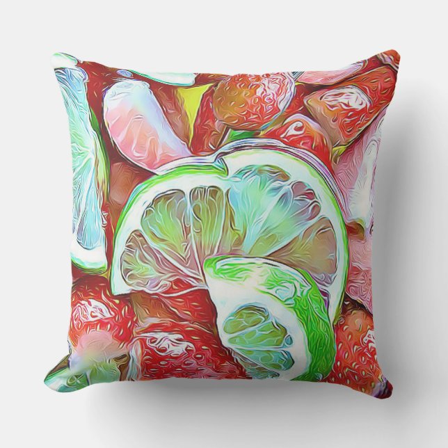 Outdoor Patio Strawberries and Lime Fruit Medley Cushion (Front)