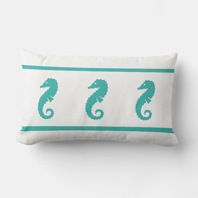 Outdoor peacock blue and white  SEAHORSE Lumbar Cushion (Front)