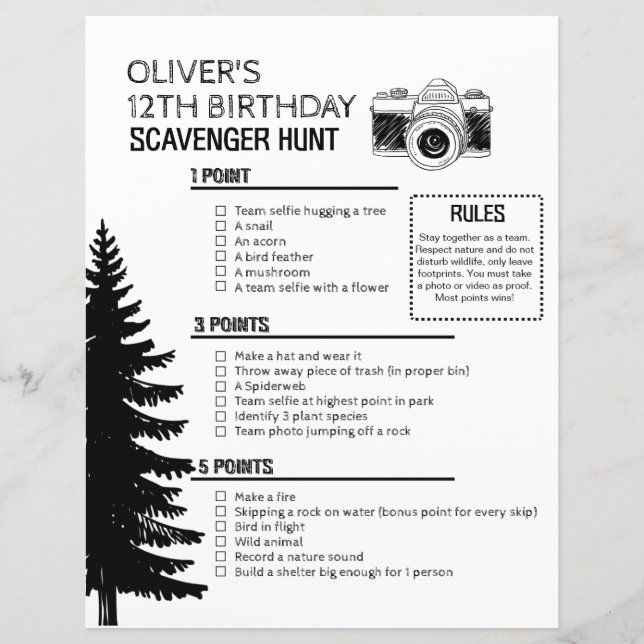 Outdoor Photo Scavenger Hunt, Birthday Game  (Front)