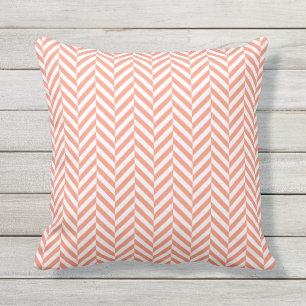 Outdoor Pillow   Coral Herringbone Pattern