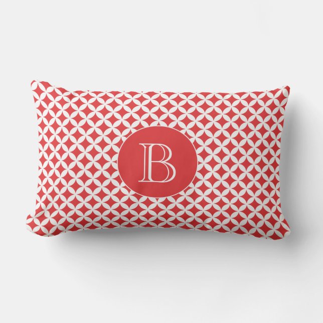 Outdoor Pillow | Red Geometric Pattern Monogram (Front)