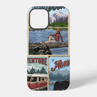 Outdoor recreation vintage posters set with canoe