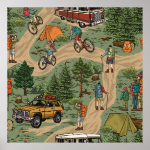 Outdoor recreation vintage seamless pattern with h poster