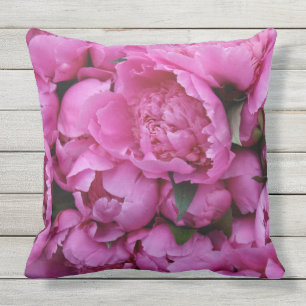 Outdoor Safe Pink Peony Flower Floral Pattern Cushion