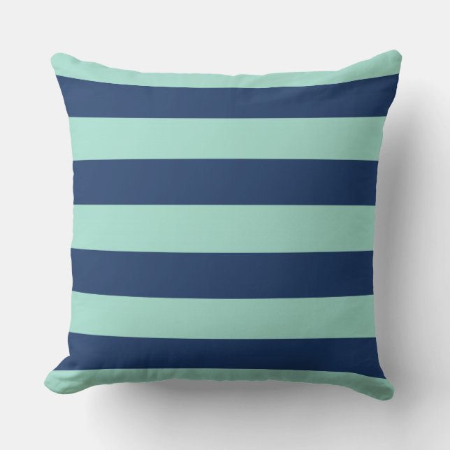 Outdoor Seafoam Green and Navy Stripes Cushion (Front)