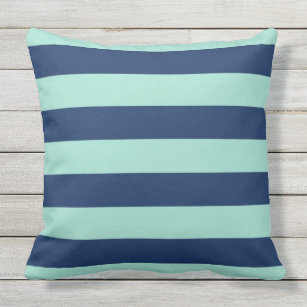 Outdoor Seafoam Green and Navy Stripes Outdoor Cushion