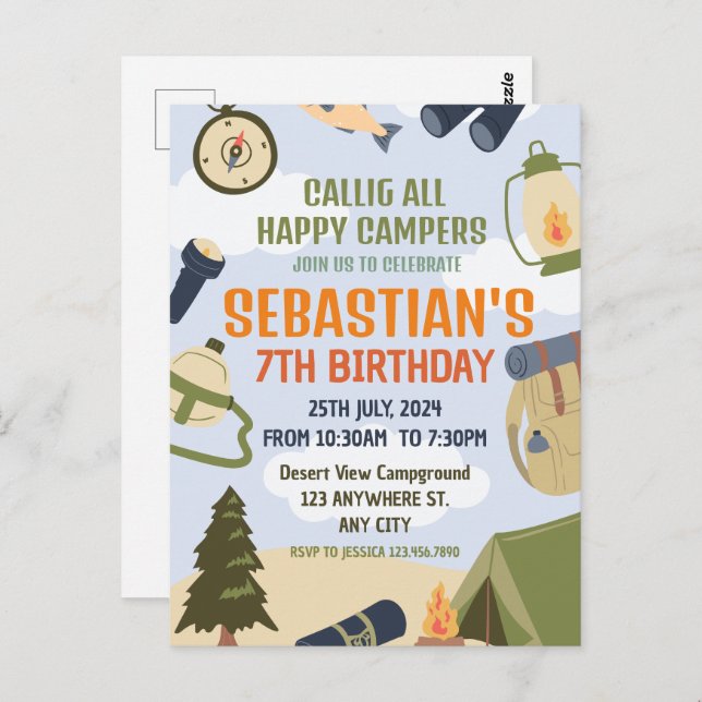 Outdoor Smores Camp Out Birthday Postcard (Front/Back)