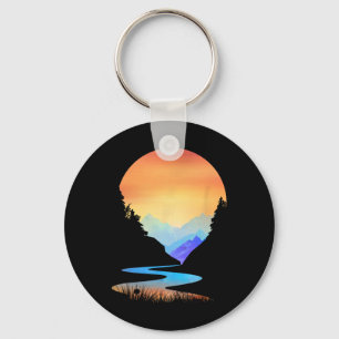 Outdoor Sunset Vintage Style Mountains Sun Nature Key Ring