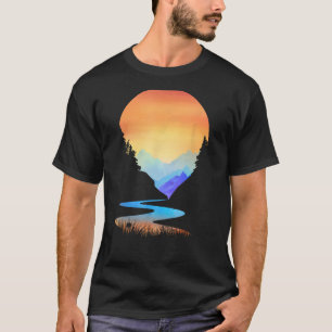 Outdoor Sunset Vintage Style Mountains Sun Nature T-Shirt