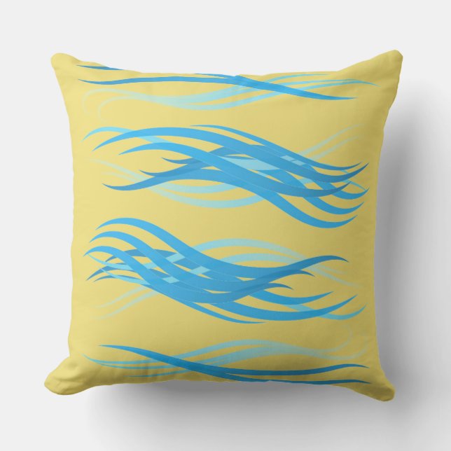 Outdoor Throw Pillow-Blue Waves Cushion (Front)
