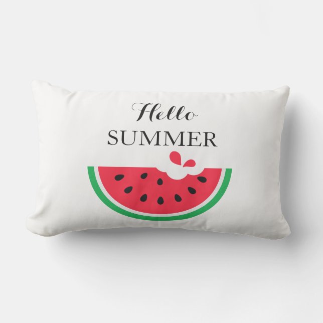 Outdoor Throw Pillow-Hello Summer  Lumbar Cushion (Front)