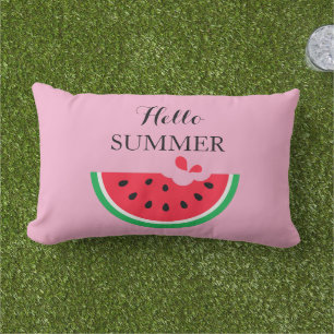 Outdoor Throw Pillow-Hello Summer Lumbar Cushion