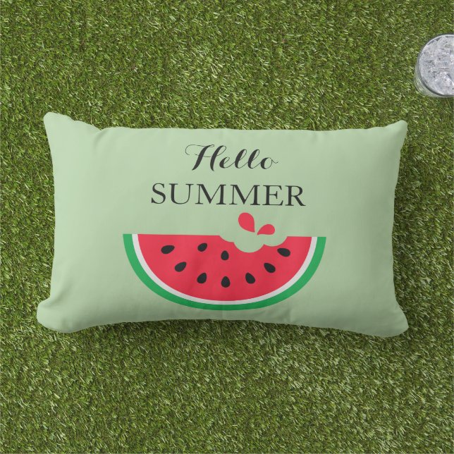 Outdoor Throw Pillow-Hello Summer  Lumbar Cushion (Grass)