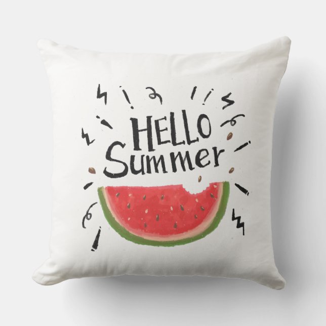 Outdoor Throw Pillow-Hello Summer Throw Pillow (Front)