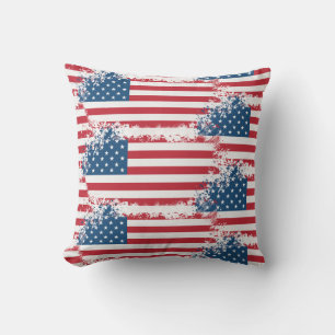 Outdoor Throw Pillow-Patriotic USA Flag Cushion