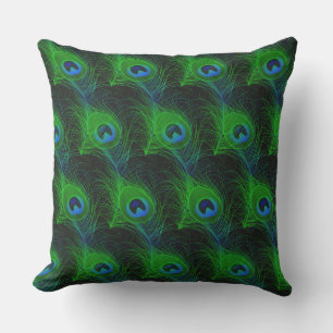 Outdoor Throw Pillow-Peacock Feathers Cushion