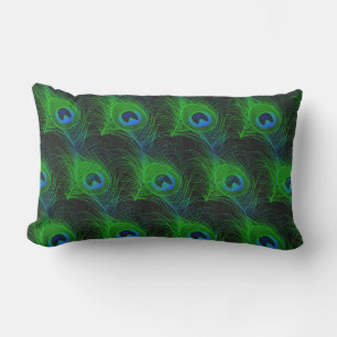 Outdoor Throw Pillow-Peacock Feathers Lumbar Cushion