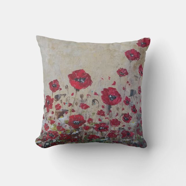 Outdoor Throw Pillow Red Poppies (Front)