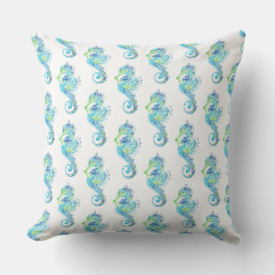 Outdoor Throw Pillow-Seahorse Cushion
