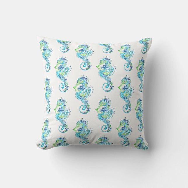 Outdoor Throw Pillow-Seahorse Cushion (Front)