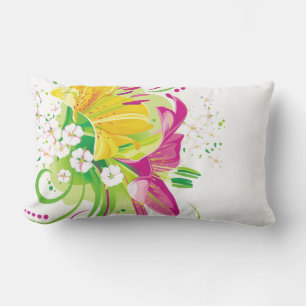 Outdoor Throw Pillow-Summer Flowers Lumbar Cushion