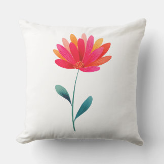 Outdoor Throw Pillow with Orange Floral Botanical