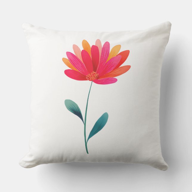 Outdoor Throw Pillow with Orange Floral Botanical  (Front)