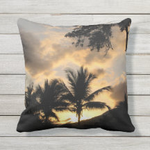 outdoor throw pillow with palm trees