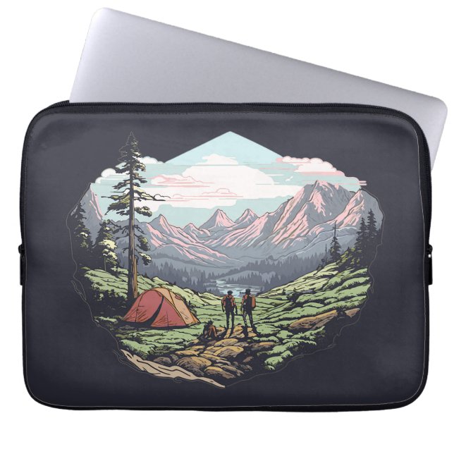 Outdoor unique, retro/vintage graphic laptop sleeve (Front)