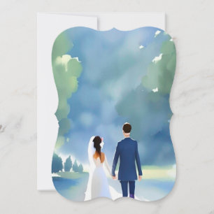 Outdoor Wedding Pretty Watercolor Bride and Groom