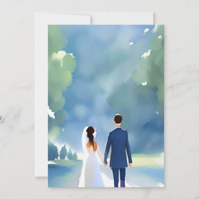 Outdoor Wedding Pretty Watercolor Bride and Groom Invitation (Front)