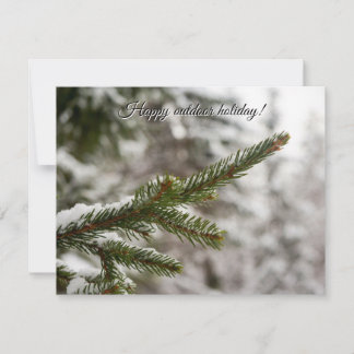 Outdoor Winter Forest - Snowy Pine Branch Holiday Card