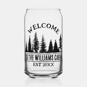 Outdoors Camp Personalised Family Cabin Name Can Glass