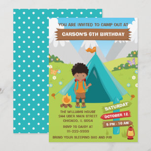 Outdoors Camping Birthday African American Boy Inv Invitation