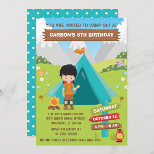 Outdoors Camping Birthday Party Black Hair Boy Inv Invitation