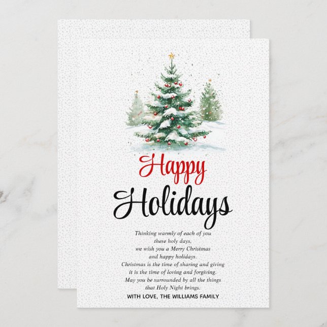 Outdoors Christmas tree Happy Holidays Holiday Card (Front/Back)