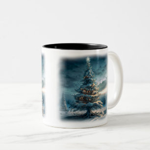 Outdoors Christmas Tree Two-Tone Mug, 11 oz Two-Tone Coffee Mug