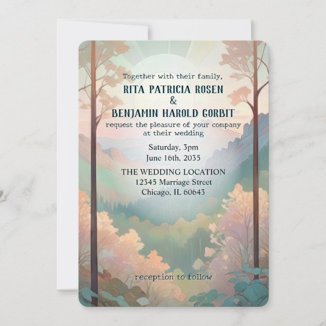 Outdoors Fantasy Mountain Wedding Invitation (Front)