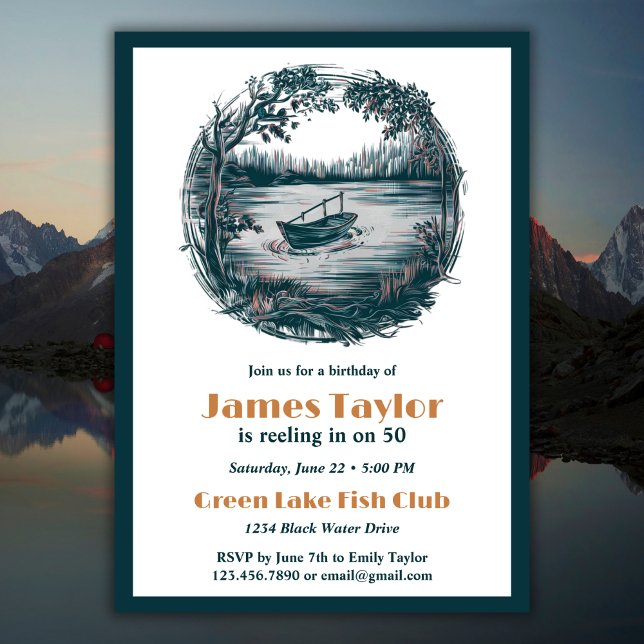 Outdoors Fishing Themed Adult Men's Birthday Party Invitation (Creator Uploaded)
