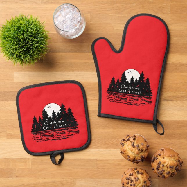 Outdoors Get there! Canoes  Oven Mitt & Pot Holder Set (Top Down)