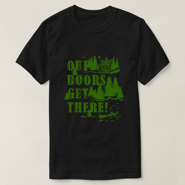 Outdoors Get There! Green Collage T-Shirt (Design Front)