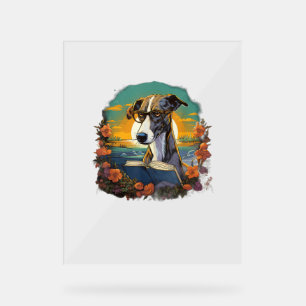 Outdoors Greyhound Dog Reading Book Acrylic Sign