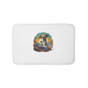 Outdoors Greyhound Dog Reading Book Bath Mat