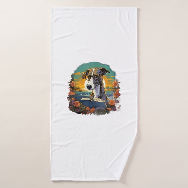 Outdoors Greyhound Dog Reading Book  Bath Towel (Bath Towel)