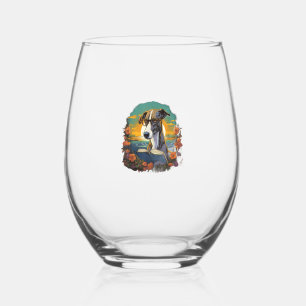 Outdoors Greyhound Dog Reading Book Stemless Wine Glass