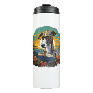 Outdoors Greyhound Dog Reading Book Thermal Tumbler