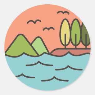 Outdoors Mountains, Trees, and Sea Classic Round Sticker