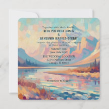 Outdoors Oil Painted Mountain Wedding Invitation