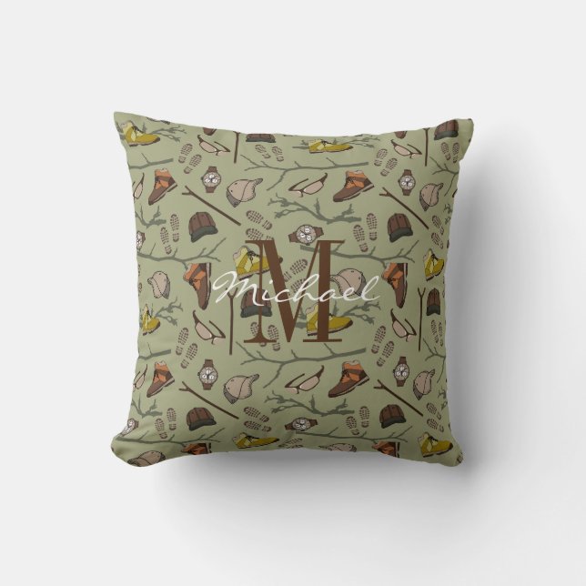 Outdoors Trail Hiking Adventurer Pattern Monogram Cushion (Front)