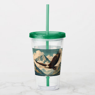 Outdoorsman bald eagle mountain range acrylic tumbler